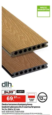 Deska tarasowa kompozytowa koekstrudowana czarna/brązowa 14,5x240x2,1cm promocja w Leroy Merlin