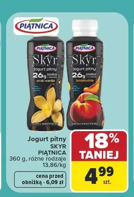 Jogurt pitny Skyr Piątnica brzoskwinia promocja w Carrefour Market