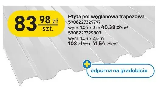 Płyta poliwęglanowa trapezowa Scala 1,04x2 m promocja w Castorama