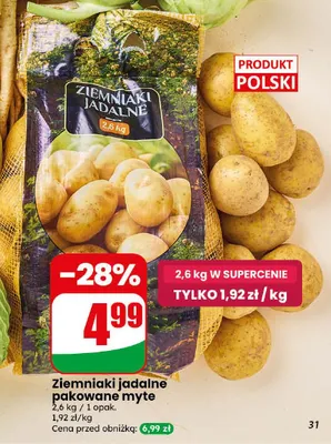 Ziemniaki jadalne pakowane myte promocja w Dino