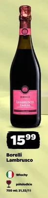 Wino musujące Borelli Lambrusco półsłodkie włoskie promocja w Netto