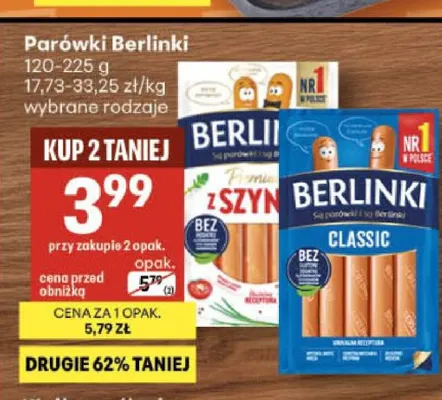 Parówki Classic Berlinki promocja w Delikatesy Centrum