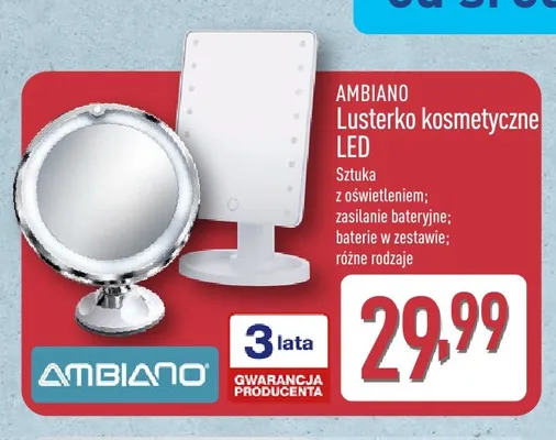Lusterko kosmetyczne LED Ambiano promocja w Aldi
