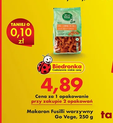 Makaron Fusilli warzywny Go Vege promocja w Biedronka