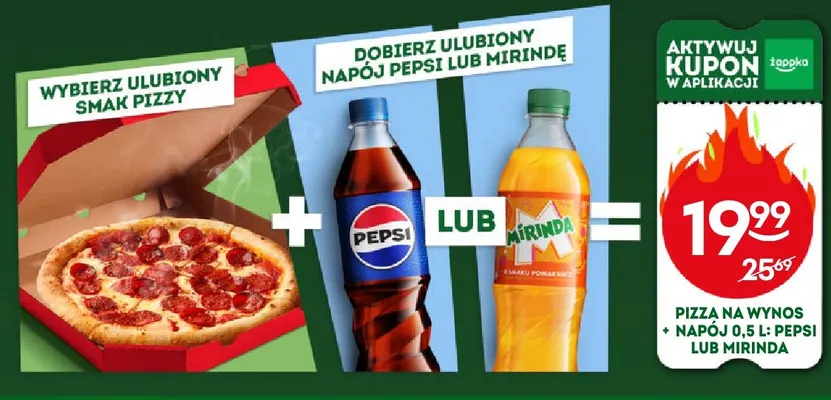 Zestaw pizza na wynos + napój gazowany Pepsi 500 ml promocja w Żabka