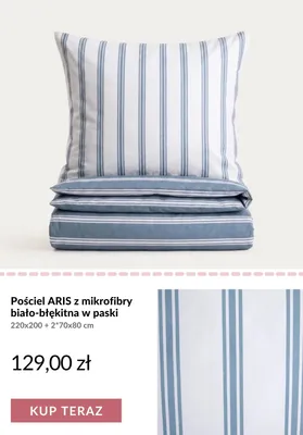 Pościel ARIS z mikrofibry biało-błękitna w paski promocja w Homla