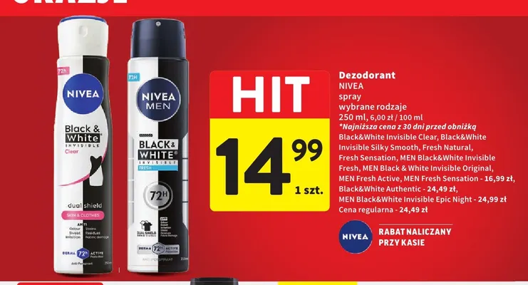 Dezodorant spray Men Black & White Invisible Fresh Nivea promocja w Intermarche