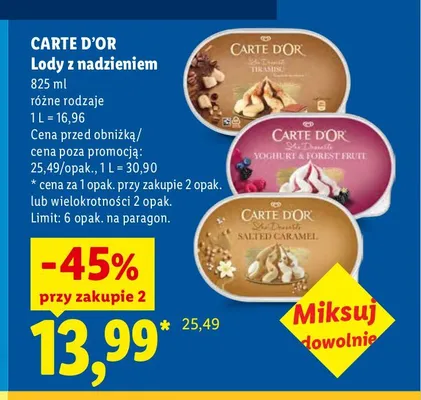 Lody z nadzieniem Carte D'Or yoghurt & forest fruit promocja w Lidl