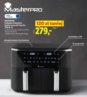 Podwójna frytkownica beztłuszczowa Masterpro Air Fryer XL promocja w Lidl