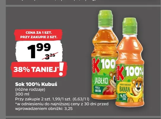 Sok Kubuś banan marchew jabłko 100% promocja w Netto