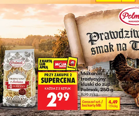 Makaron tradycyjny kluski do zup Polmak promocja w Biedronka