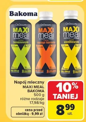 Napój mleczny Maxi Meal o smaku bananowym Bakoma promocja w Carrefour Market