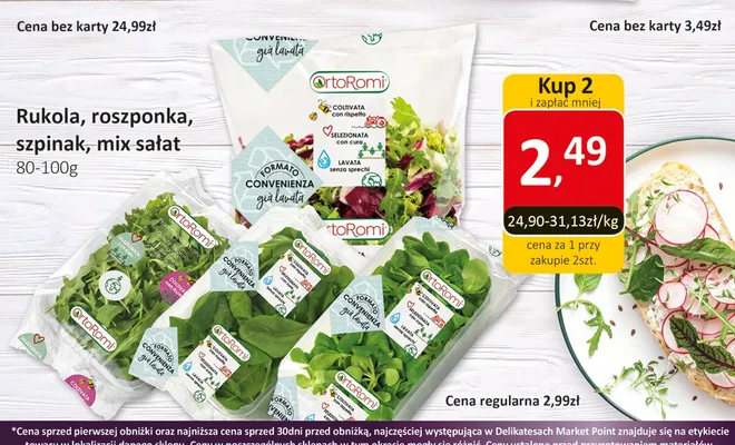 Rukola, roszponka, szpinak, mix sałat promocja w Market Point