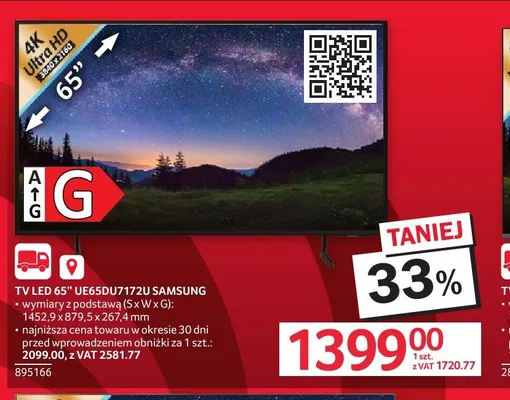 Telewizor LED 65" Samsung UE65DU7172U promocja w Selgros