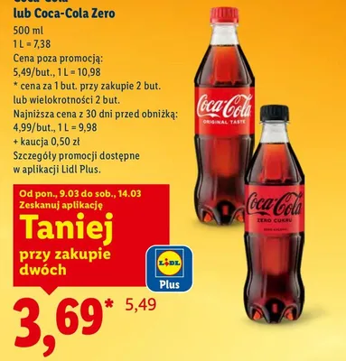 Napój Coca-Cola lub Coca-Cola Zero promocja w Lidl