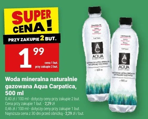 Woda mineralna naturalnie gazowana Aqua Carpatica promocja w Twój Market