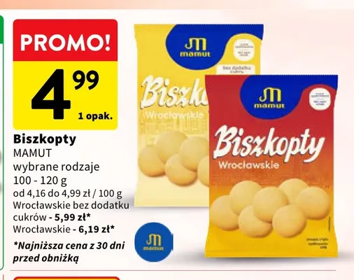 Biszkopty Wrocławskie bez dodatku cukrów Mamut promocja w Intermarche