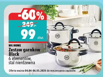 Zestaw garnków Black 6 elementów, stal nierdzewna promocja w Biedronka Home