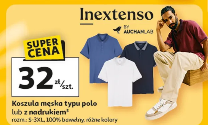 Koszula męska typu polo lub z nadrukiem promocja w Auchan