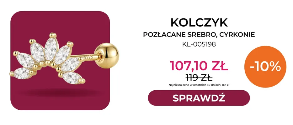 Kolczyk pozłacane srebro cyrkonie KL-005198 Briju promocja w Briju