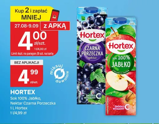 Sok Hortex Jabłko 100% promocja w Chorten