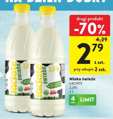 Mleko świeże Łaciate 2,0% promocja w Intermarche