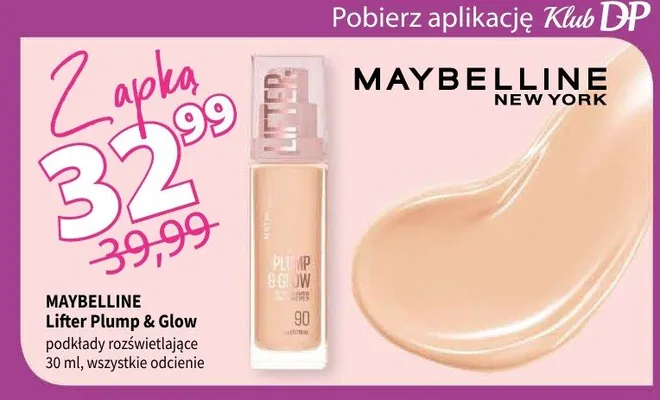 Podkład rozświetlający Maybelline New York Lifter Plump & Glow promocja w Drogerie Polskie