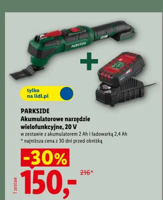 Akumulatorowe narzędzie wielofunkcyjne Parkside 20V w zestawie z akumulatorem 2Ah i ładowarką 2,4Ah promocja w Lidl