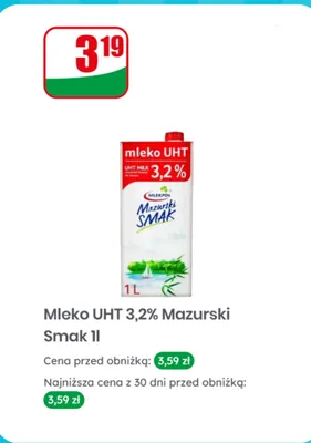 Mleko UHT 3,2% Mazurski Smak promocja w Dino