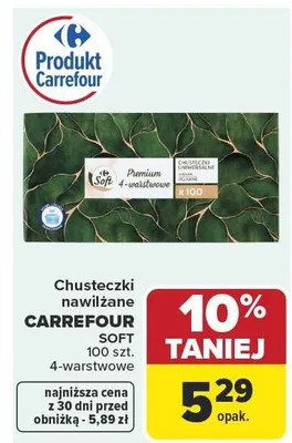 Chusteczki nawilżane Carrefour Soft 4-warstwowe promocja w Carrefour