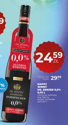 Wino bezalkoholowe Napój winny Dr. Zenzen czerwony wytrawny Dornfelder promocja w Duży Ben