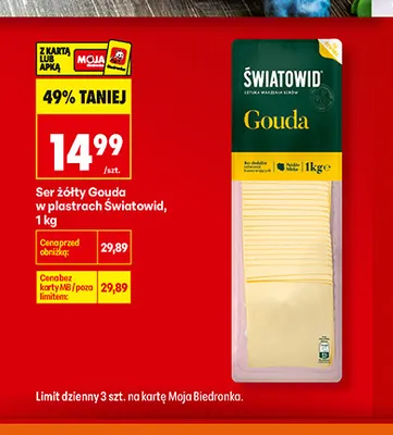 Ser żółty gouda w plastrach Światowid promocja w Biedronka