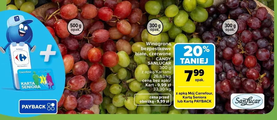 Winogrona bezpestkowe czerwone SanLucar promocja w Carrefour