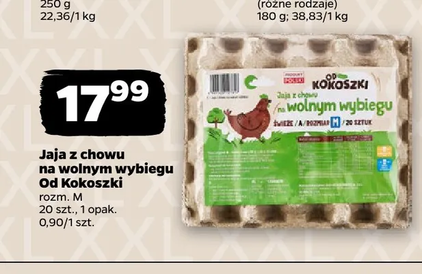 Jajka kurze z chowu na wolnym wybiegu Od Kokoszki rozm. M promocja w Netto