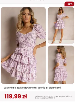 Sukienka o Rozkloszowanym Fasonie z Falbankami Renee promocja w Renee