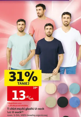 T-shirt męski gładki U-neck Inextenso promocja w Auchan