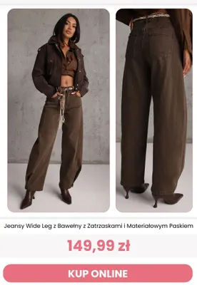 Jeansy Wide Leg z bawełny z zatrzaskami i materiałowym paskiem Reneé promocja w Renee