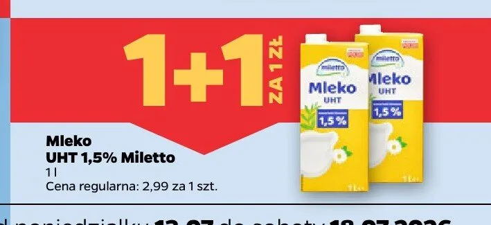 Mleko UHT 1,5% Miletto promocja w Netto