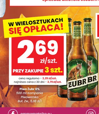 Piwo Żubr 6% promocja w emma MARKET
