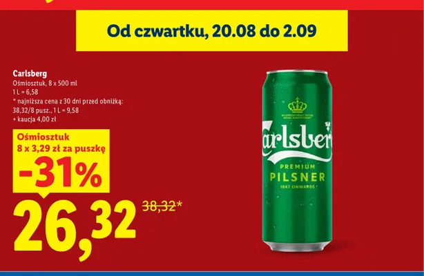 Piwo Carlsberg Premium Pilsner 8-pak promocja w Lidl