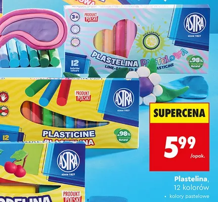 Plastelina Astra 12 kolorów promocja w Biedronka