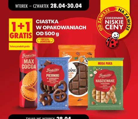 Ciastka w opakowaniach od 500g 1+1 GRATIS promocja w Biedronka