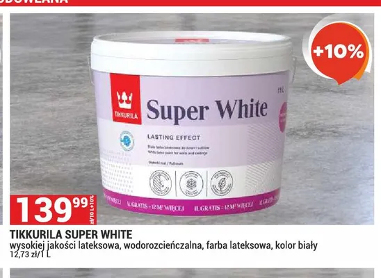Farba lateksowa Tikkurila Super White biała promocja w Merkury Market