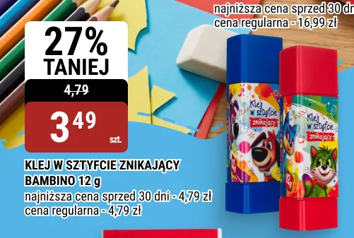 Klej w sztyfcie znikający Bambino 12 g promocja w bi1