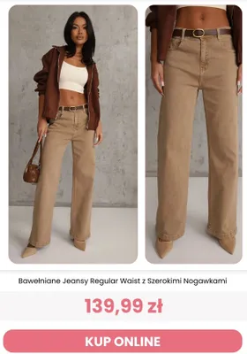 Jeansy bawełniane Regular Waist z szerokimi nogawkami Renee promocja w Renee