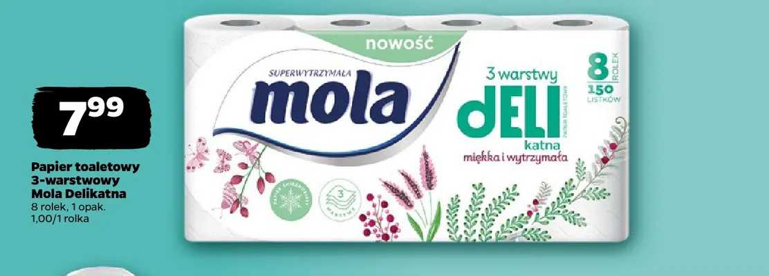 Papier toaletowy 3-warstwowy Mola Delikatna 8-pak promocja w Netto