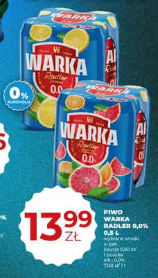 Piwo bezalkoholowe Warka Radler Cytryna 4-pak promocja w Duży Ben