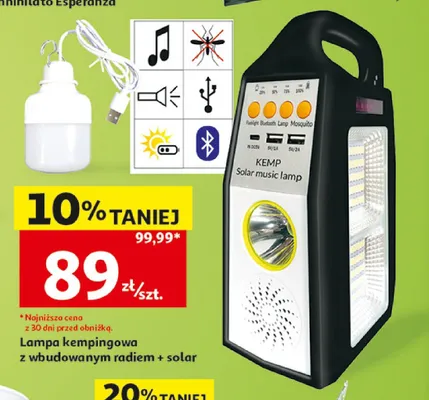Lampa kempingowa KEMP Solar music lamp promocja w Auchan