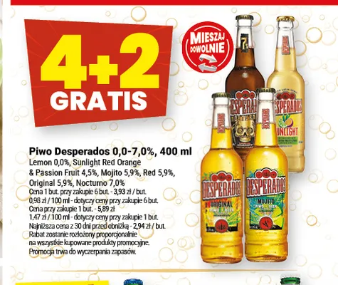 Piwo Desperados Sunlight Red Orange & Passion Fruit 4,5% promocja w Twój Market