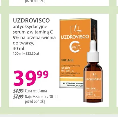 Antyoksydacyjne serum z witaminą C 9% na przebarwienia do twarzy Uzdrovisco promocja w Hebe